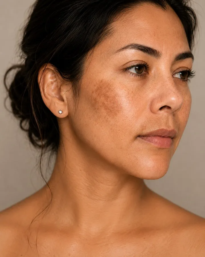 Rosto de mulher jovem com melasma nas bochechas