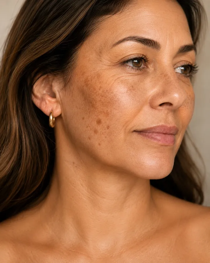 Rosto de mulher madura com manchas solares